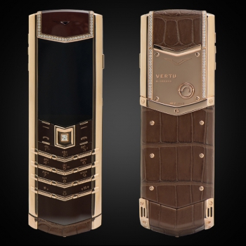 VERTU SIGNATURE S COCOA ALLIGATOR ROSE GOLD DIAMONDS
