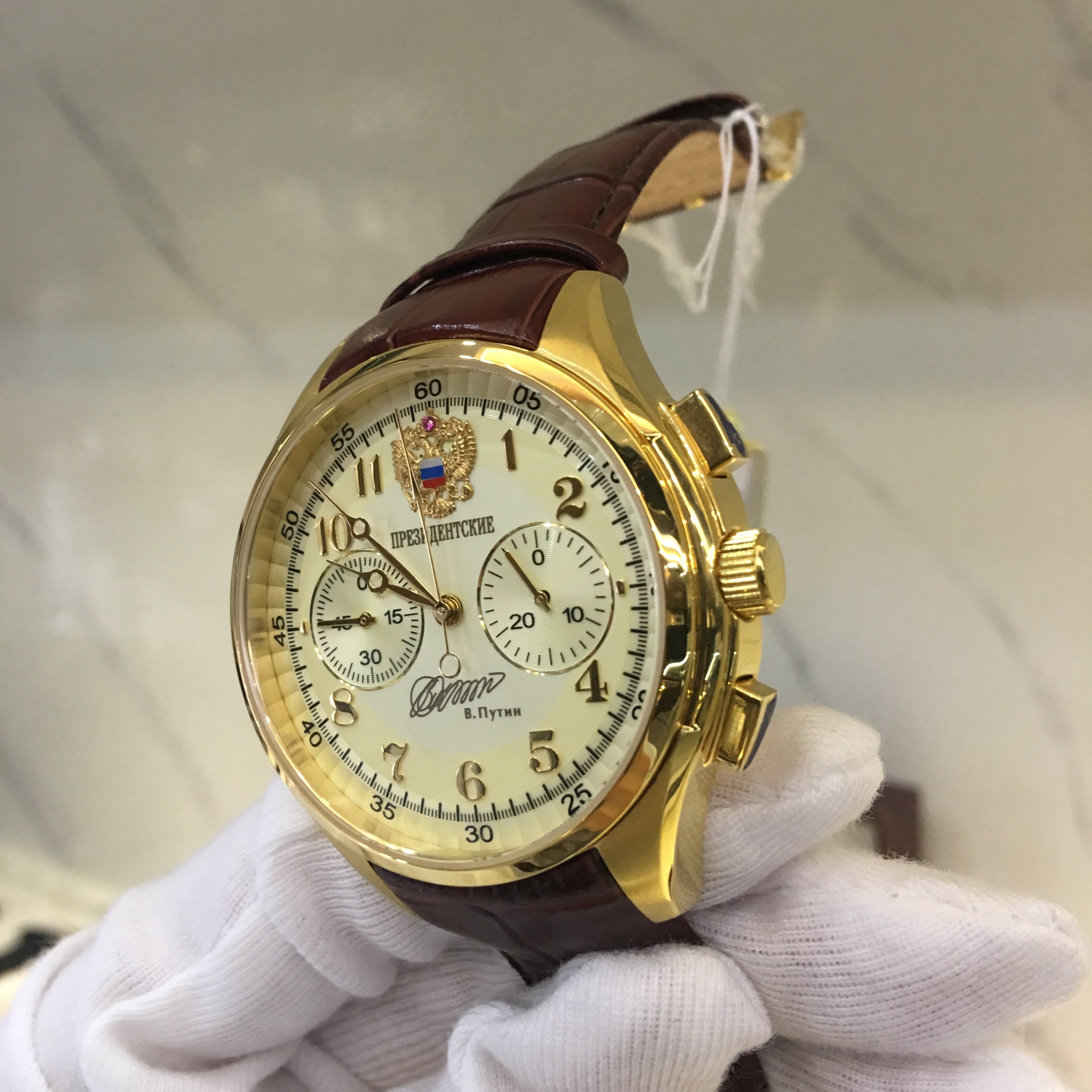 Đồng hồ President Putin chronograp Latin Number Yellow 01