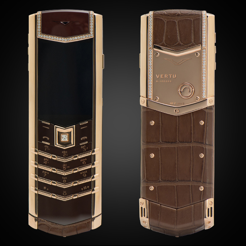 VERTU SIGNATURE S COCOA ALLIGATOR ROSE GOLD DIAMONDS
